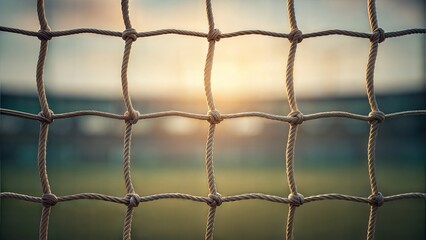 Fototapeta premium Close-up of soccer net texture with blurred background