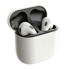 Wireless Earbuds In Charging Case Open Lid  isolated on a transparent background