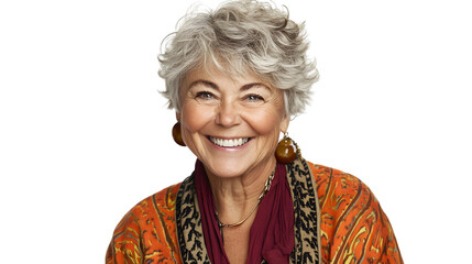 Cheerful Senior Woman with Short Hair and Radiant Smile