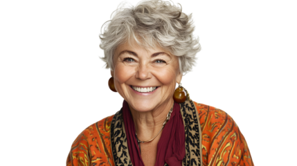 Cheerful Senior Woman with Short Hair and Radiant Smile