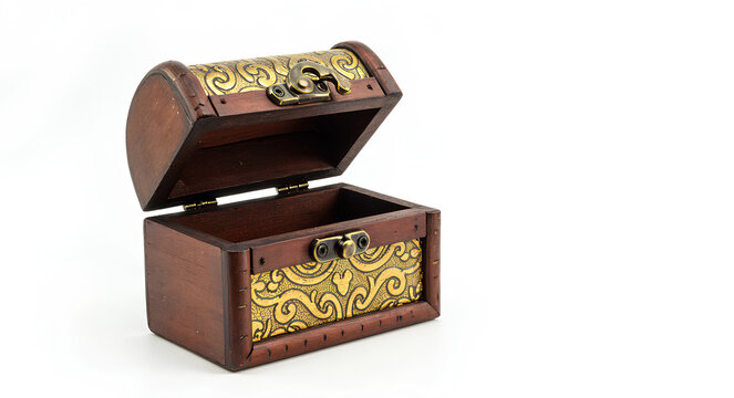 Miniature Treasure Chest on White Background for Fantasy, Savings, and Game Use