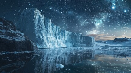 Frozen landscape mirroring starry night sky.