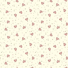 Watercolor seamless pattern with pink hearts on 
beige background