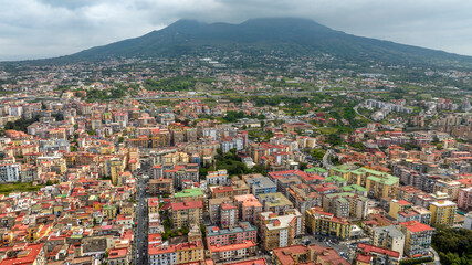 Aerial view of the modern city of Herculaneum, in the province of Naples, Italy. The city is a resort and the starting point for excursions to Vesuvius volcano.