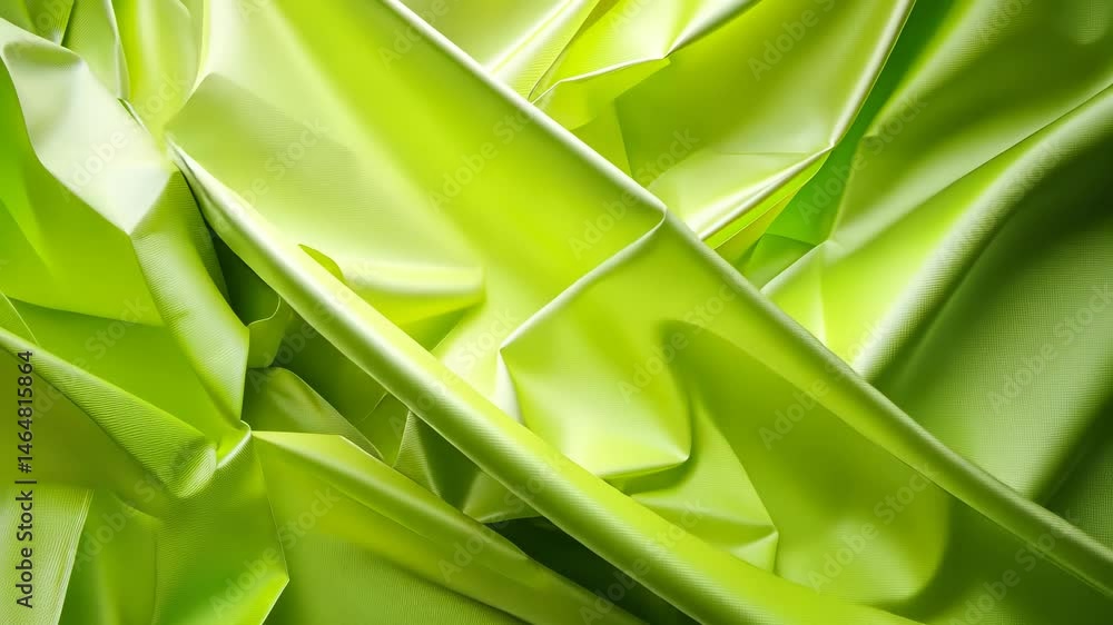 Poster abstract green crumpled paper forms an and geometric background, creating a dynamic visual effect wi