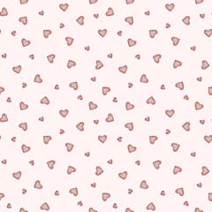 Watercolor seamless pattern with pink hearts on pink background