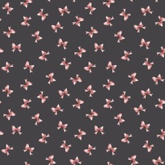Watercolor seamless pattern with pink bows on black background