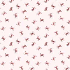 Watercolor seamless pattern with pink bows on pink background