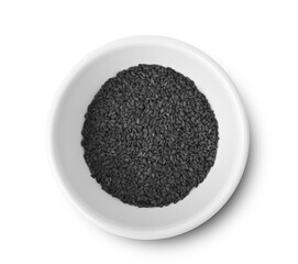 Black sesame seeds isolated on white background top view