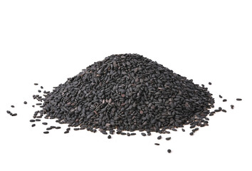 Black sesame seeds isolated on white background.