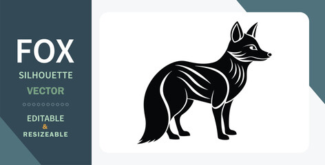 Editable Fox Silhouette Vector Graphic, Resizable, Black, Animal, Wildlife, Design, Illustration