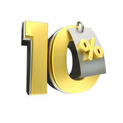 3d render 10 percentage font gold