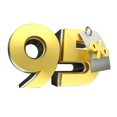 3d render 95 percentage font gold