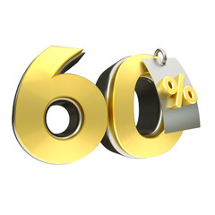 3d render 60 percentage font gold