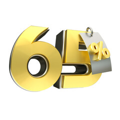 3d render 65 percentage font gold