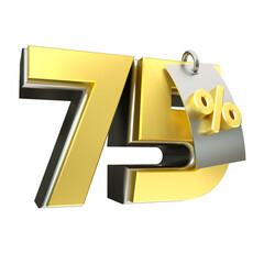 3d render 75 percentage font gold