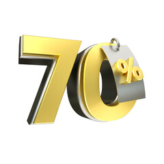 3d render 70 percentage font gold