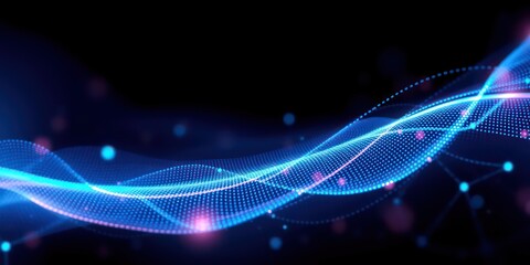 Abstract Blue and Pink Particle Wave Flowing Through Dark Space