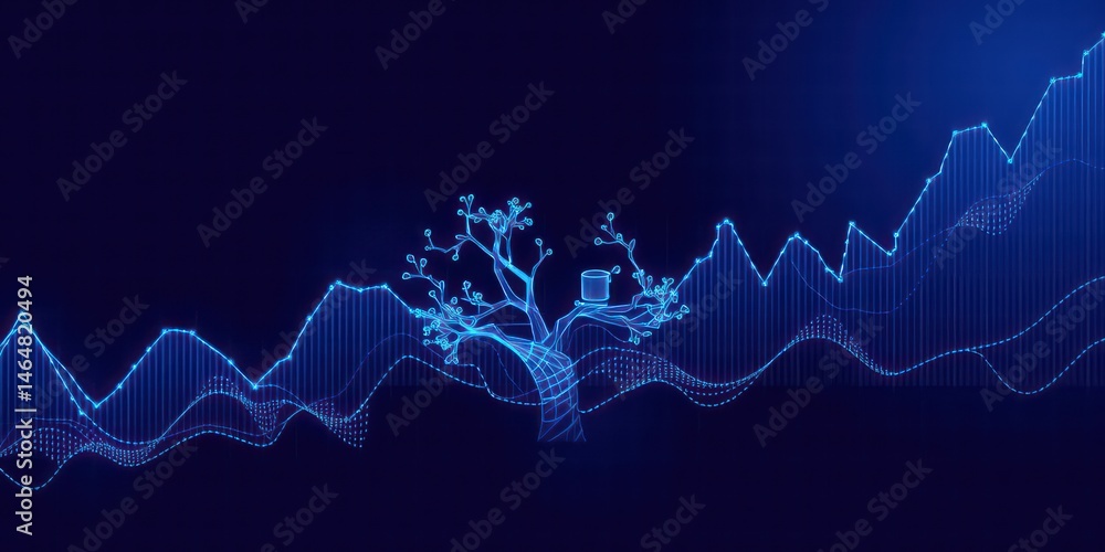 Poster abstract data visualization growth, progress, and innovation illustrated by a networked tree and dyn