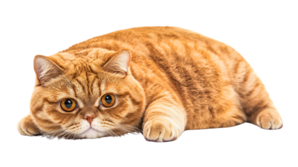 Charming Scottish Fold Fat Cat Sitting Isolated on Transparent Background