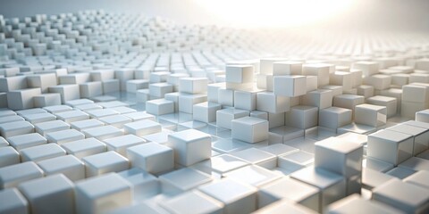 Abstract White Cube Formation A Dynamic 3D Render of Interlocking Blocks Creating a Wave-like Pattern