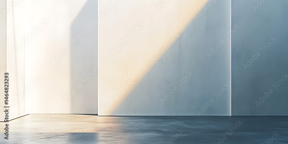 Poster an art gallery's perspective view of an empty white wall with spotlights, ideal for a copy space ima