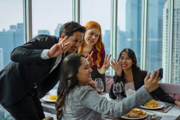 Group of diversity people are celebrating at luxury restaurant.