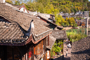Fenghuang ancient town, China. Traditional chinese wooden houses in old town