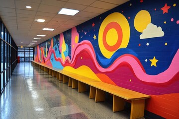 Mural Project Celebrating Linguistic Diversity in a School Corridor Through Vibrant Floral Designs