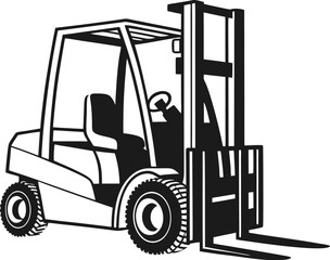 Black Silhouette Vector Illustration of a Forklift ? Industrial Vehicle