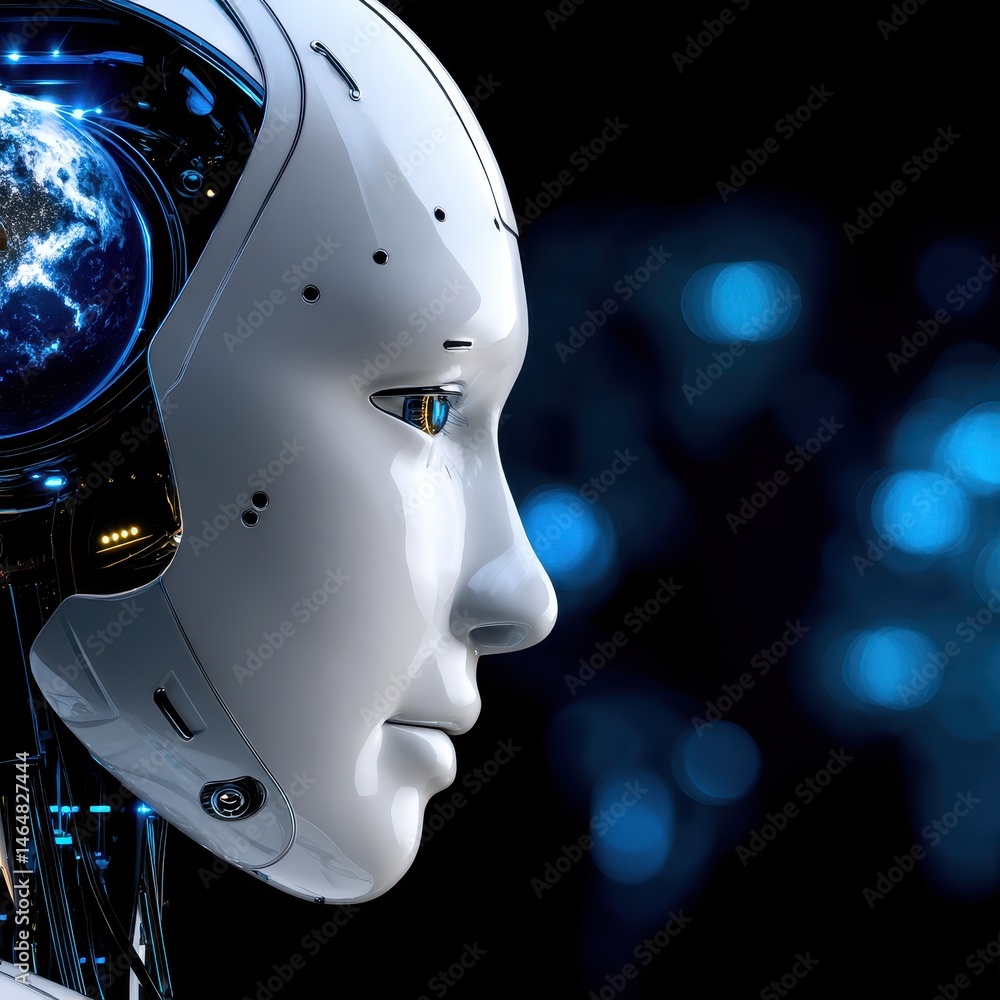 Poster exploring the intersection of machines and consciousness: a robotic perspective on existential theme