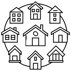 Real Estate  8 icon   line art on white background