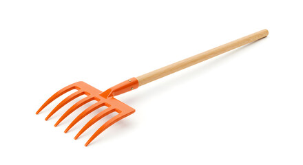 Orange Garden Fork with Wooden Handle