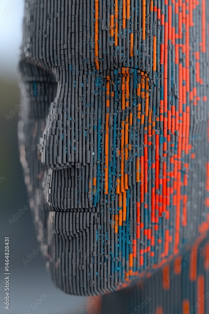 Poster intricate robotic face structure symbolizing consciousness and existential concepts in a futuristic 