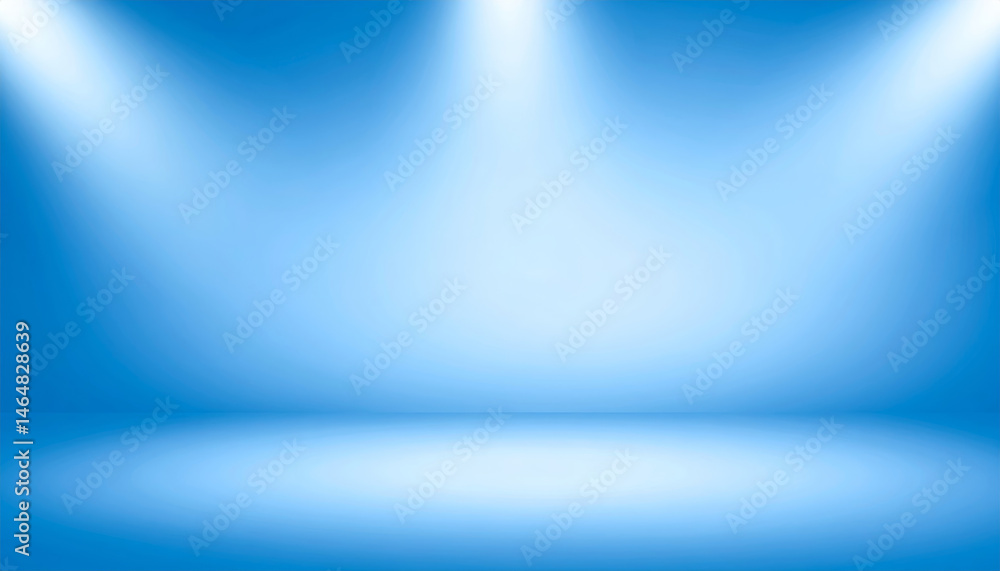 Poster blue gradient studio background with soft spotlight, illuminated floor, and smooth light effect, cre