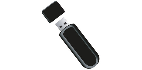 Flash Drive USB With Case Vector Illustration, Memory Storage Device Isolated On White Background.	