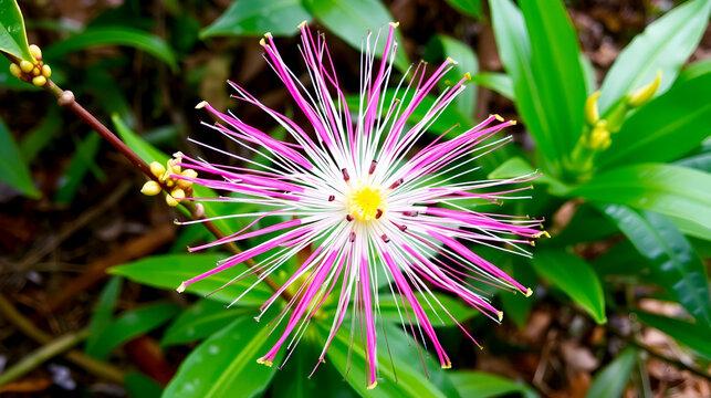 Spiny spiderflower after the rain in a park of Da Lat, Viet Nam.