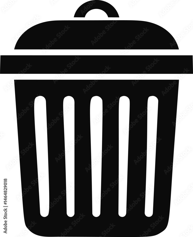 Poster black and white trash can icon with lid in simple vector style. vector illustration