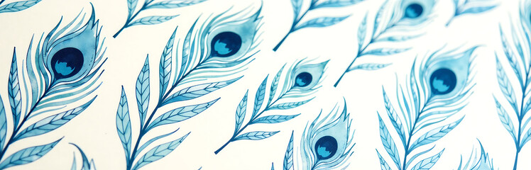 Fototapeta premium photograph lush watercolor design featuring intricate blue peacock feathers seamless repeating