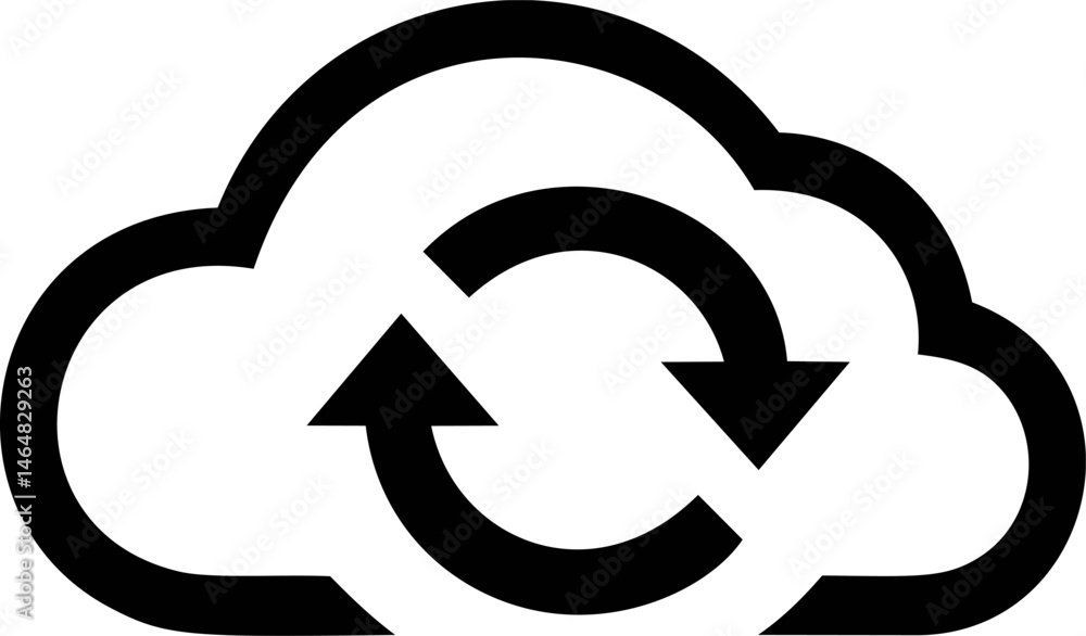 Poster cloud sync symbol with circular arrows, representing data synchronization. vector illustration