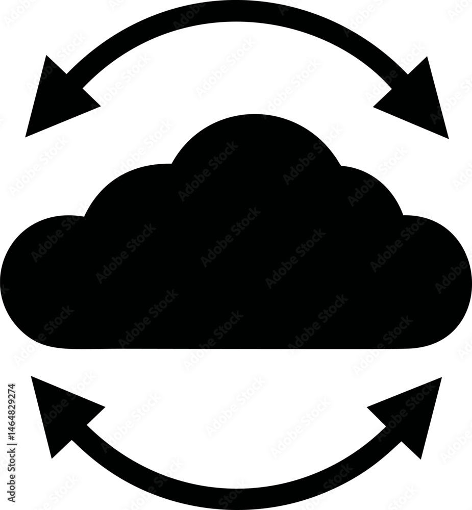 Poster black cloud icon with circular arrows representing synchronization. vector illustration