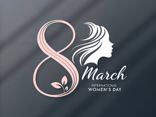 White silhouette in text women's day