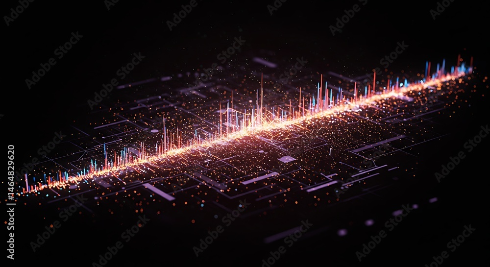 Poster abstract data stream visualization on dark background