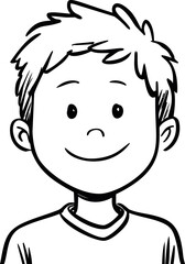 Obraz premium Black and white cartoon illustration of a smiling boy with messy hair. Vector illustration
