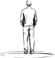 Sketch of a man standing alone in a , artistic concept. Vector illustration
