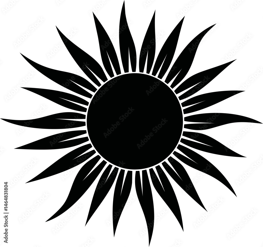 Poster black and white symmetrical sunburst pattern with pointed rays. vector illustration