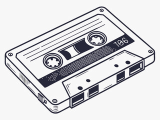 Vintage Cassette Tape Illustration Retro Music Audio 80s 90s.