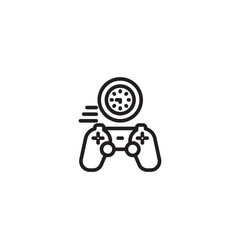 A black and white icon representing timed gaming. Two game controllers are below a timer or clock, with motion lines indicating speed or action.