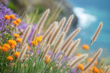 Coastal wildflowers with grasses
