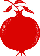 Red silhouette of pomegranate with leaves , minimalist art. Vector illustration